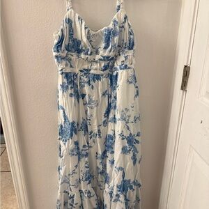 Chic Blue Floral Midi Dress